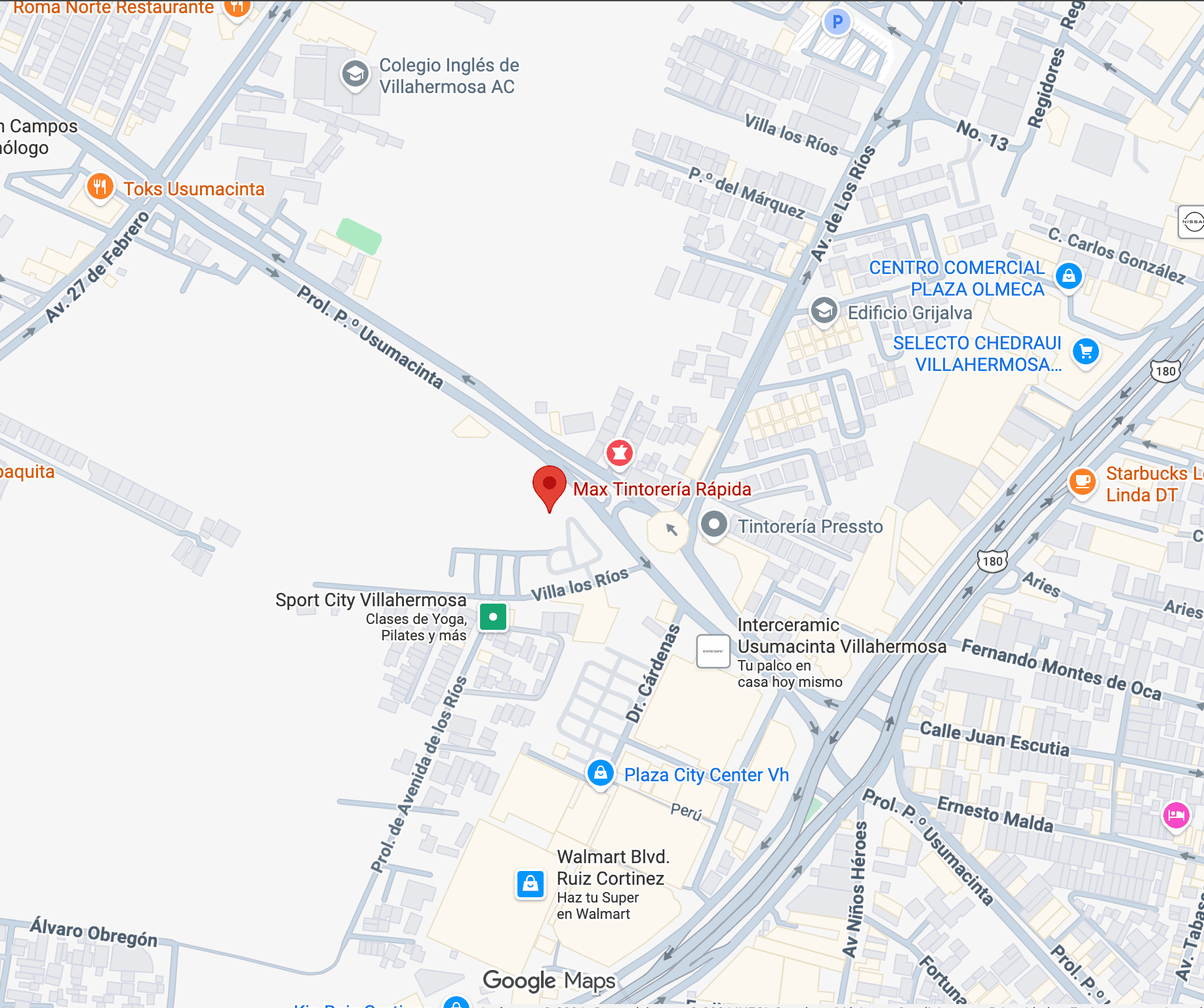 Ubicación de Tintorerías Max en Villahermosa